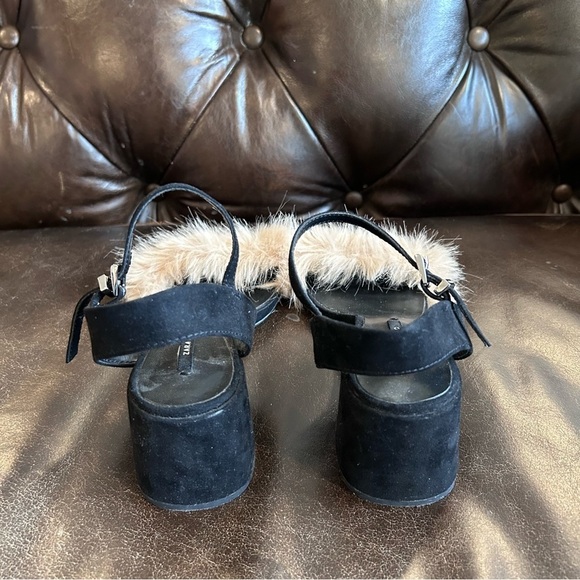 Zara Black faux fur black suede block heel sandals size 36 - Picture 4 of 8